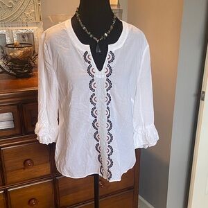 Ann Taylor Factory White Top with Red Embroidery